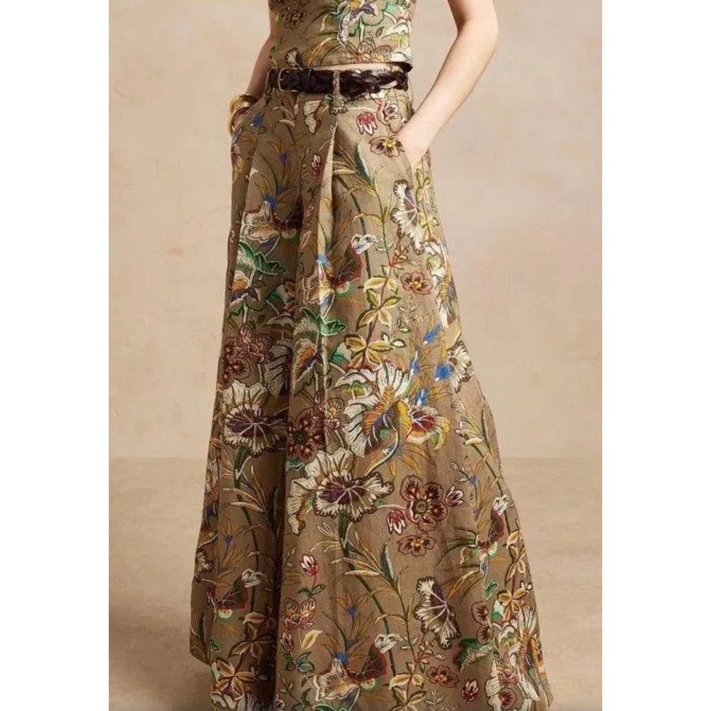 NWT BANANA REPUBLIC Meridian Boho Vintage Floral Wide Leg Linen Pants Sz 4P